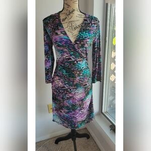 Jennifer Lopez Purple and Blue V Neck Long Sleeve Dress